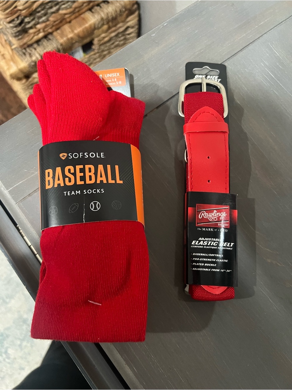 SofSole & Rawlings Red Baseball Team Socks and Adjustable Belt